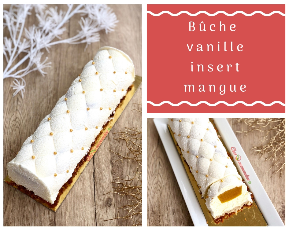 Bûche Vanille Chocolat Blanc Insert Passion #Gobel #recettenoel —